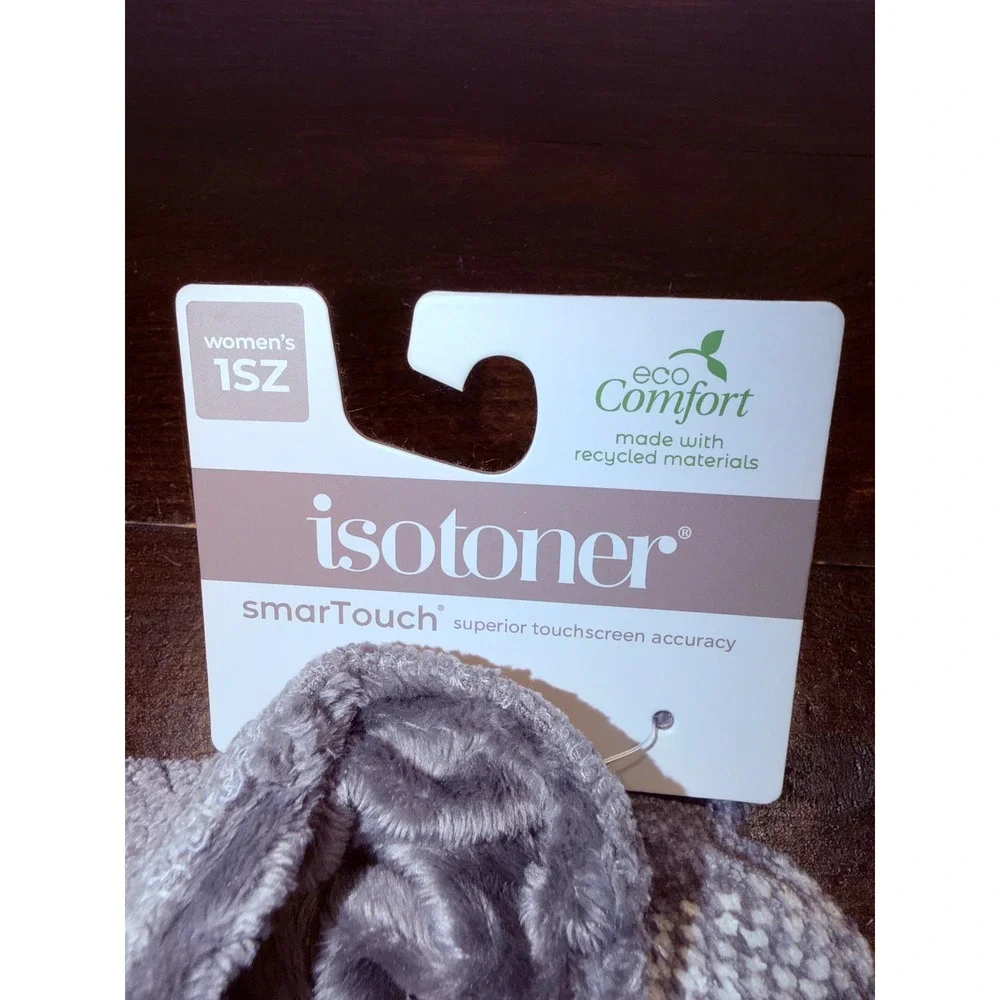 Isotoner smarTouch Ash Grey Fair Isle Snowflake Chenille Knit Gloves New 1SZ - Picture 2 of 5